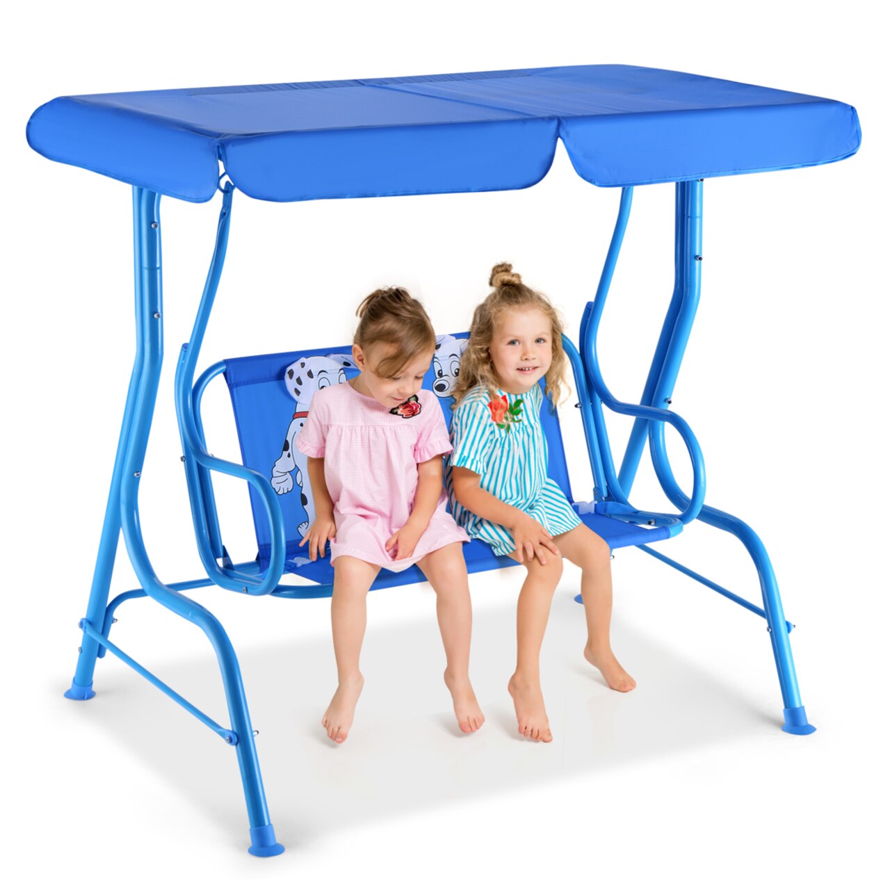 Kids Patio Porch Bench Swing W/ Safety Belt Canopy Outdoor Furniture Blue